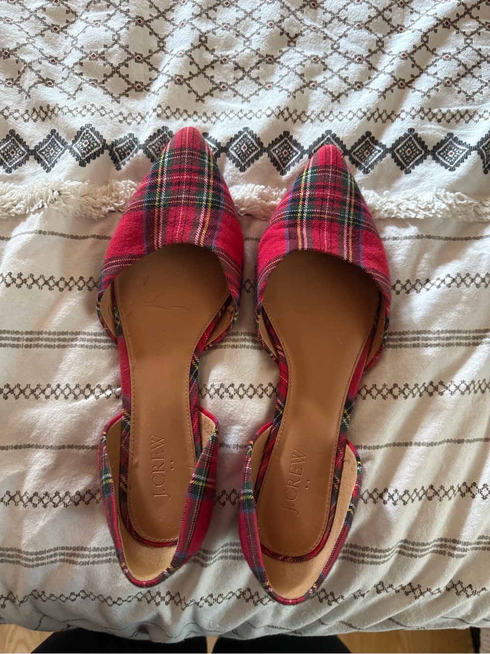J. Crew Red Plaid Pointed D'Orsay Flats